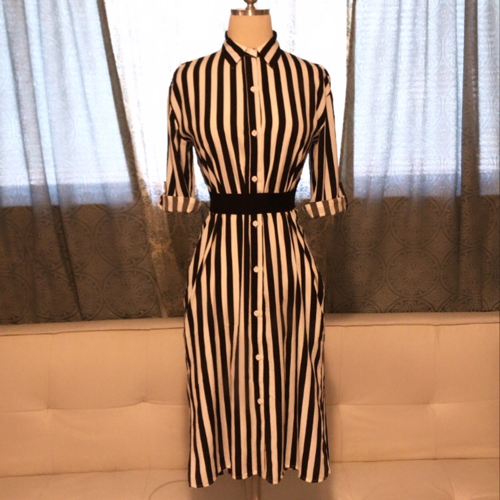 Striped Open Back Button Down Dress
